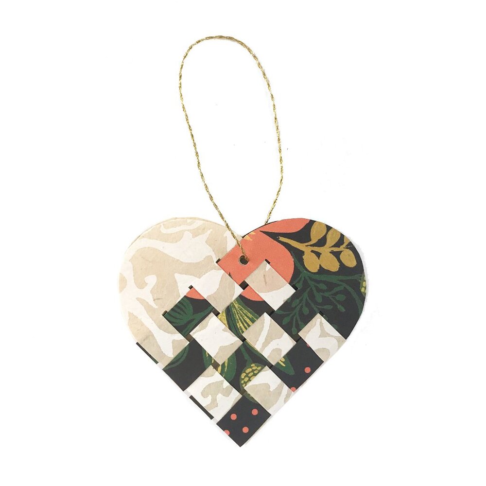 Julehjerter Christmas Ornaments, Small Danish Yule Hearts, Peachy Floral